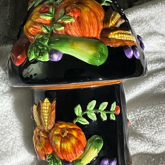 Other - Vintage Ceramic Fruit candles holder/Jar with Raised Harvest Motif